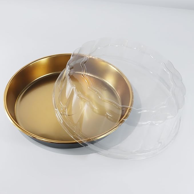 FEOOWV 5Pack 10inch Round Clear +Gold Cake Carriers for Transport Plastic Cake Containers Carriers with Dome Lids and Cake Boards Clear Bundt Cake Boxes