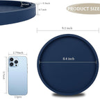 Silicone Bathroom Tray Round Vanity Tray Decorative Soap Holder Kitchen Countertop Organizer Coffee Table Decor for Candle, Perfume, Plant, 10 Inch, Dark Blue