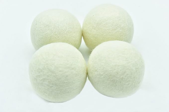 Pack of 4 Wool Laundry Dryer Ball by GK&CO-Reusable Extra Large Premium Natural Fabric Softener, Reduces Clothing Wrinkles, Eco-Friendly~Made of 100% Pure New Zealand Wool~Made in Nepal (4)