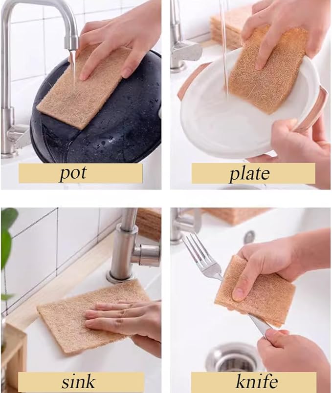 Natural Scouring Pads 10 Pack- Dish Scrubber Non-Scratch Sisal Cleaning Scrub Pads, Eco-Friendly Glass Coconut Fiber Kitchen Scrubbers for Pans and Pots, Compostable, Biodegradable (10 Pack)