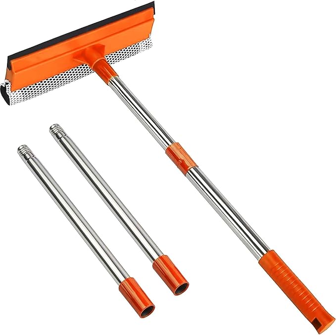 2 in 1 Window Squeegee for Home,15.9" Car Window Cleaner with Long Stainless Steel Handle,Sponge Car Squeegee for Gas Station, Glass,Shower,Outdoor High Window Cleaning