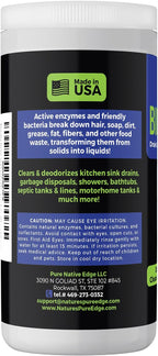 Enzyme Drain and Septic Cleaner and Friendly Bacteria Booster. Extra Large 2 lb. Deodorizes and Unclogs Pipes - Septic Tanks - RV Tanks-and More. No Caustic Chemicals! Dissolves Fats, Oil, and Grease.