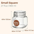 ComSaf 6-Pack 27oz Square Glass Pantry Canisters, Aesthetic Food Storage Jars for a Full Makeover, Modular Containers for Coffee, Sugar, Cookies, Snacks & Spices