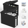 NAMTSO Bathroom Toilet Paper Storage with Lid - for Up to 12 Rolls | Storage Bins with Lids for Towel or Yarn | Free Standing | Foldable | Moisture Resistant | Clear Plastic Window | Black | 2 Pack
