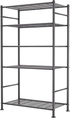 BolDuck 5 Tier Shelf Organizer Rack, Metal Shelving Unit with Adjustable Leveling Feet, Space-Saving Storage Shelves for Garage Closet Laundry Bathroom Kitchen Pantry, 33.07”Wx12.6”Dx72.04”H,Black