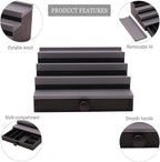 Black Grey Cologne Organizer for Men - 4 Tier Wooden Cologne Display Stand with Drawer and Hidden Compartment, Mens Cologne Perfume Holder Shelf for Organizing and Storing