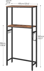 HOOBRO Over The Toilet Storage, 2-Tier Bathroom Organizer Over Toilet, Freestanding Bathroom Storage Shelves with Toilet Paper Holder and Hooks, Space Saver for Room, Rustic Brown and Black BF49TS01
