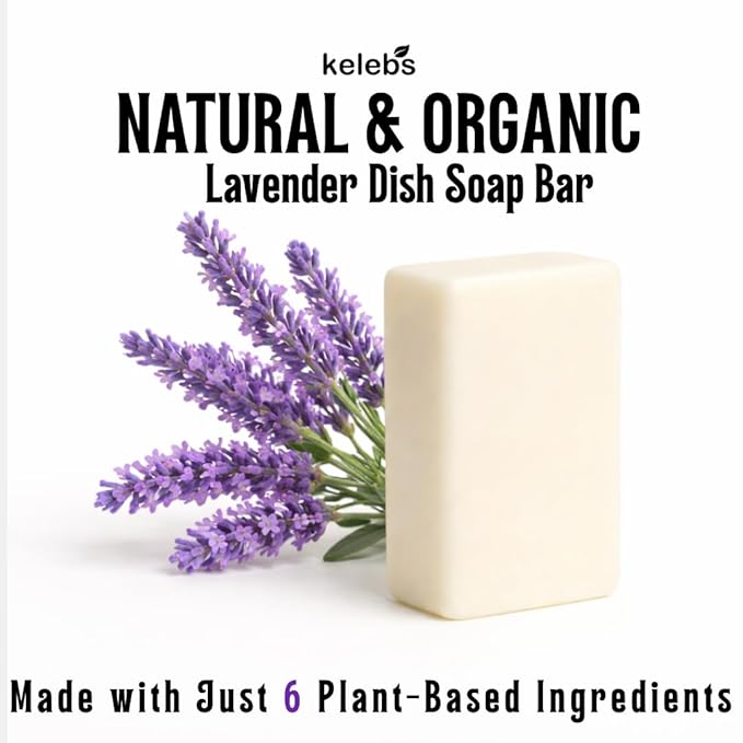 KELEBS 7 Dish Soap Bars | Lavender Essential Oil Formula | Natural & Organic Ingredients | Gentle on Hands | For Plant-Based Kitchens & Light Dishwashing | Biodegradable | No Overpour | Value Pack