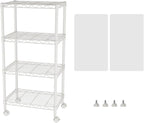 SINGAYE 4 Small Shelves Storage Shelf Wire Shelving Unit Metal Shelf Adjustable Organizers Storage Shelving with Wheels for Bathroom Laundry Room Kitchen Pantry11.5”D x 17.5”W x 30.5”H White