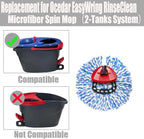 Spin Mop Head, Base, Handle Replacement for O-ceda EasyWring RinseClean Microfiber Spin Mops, 2 Microfiber Mop Refills, 1 Triangle Head Cover and 30-58in Handle (Blue (2-Tank System))