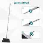 PBHEPJ Broom, Outdoor Broom for Floor Cleaning, 58" Long Stainless Steel Handle, Hard Bristle Angle Broom for Sweeping Indoor, Commercial, Industrial, Garage, Kitchen