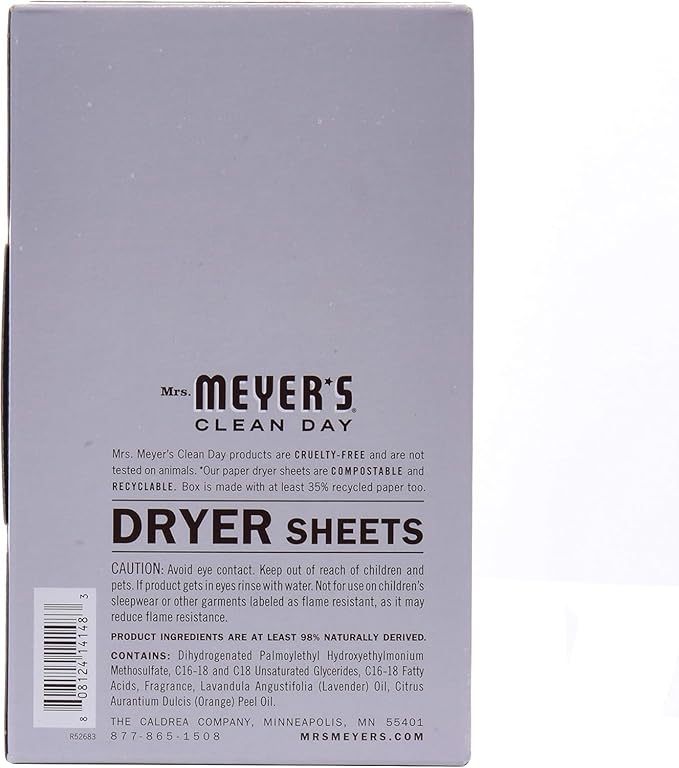 Mrs. Meyer's Dryer Sheets, Lavender, 80 Count (Pack of 5)