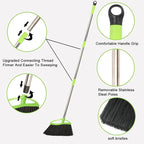3 Packs Indoor Brooms Green Angle Broom Soft Bristles Long Handle for Hardwood Floor Sweeping