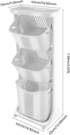 Rolling Laundry Hamper Storage Sorter, 3 Tier Rolling Laundry Hamper Cart White Laundry Baskets with Wheels for Kitchens Bathrooms Bedrooms Classrooms Laundry Rooms