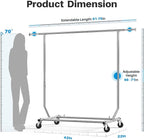 HOKEEPER Clothes Rack, Rolling Clothing Racks for Hanging Clothes, Portable Clothes Rack with Lockable Wheels, Commercial Heavy Duty Garment Rack for Bedroom, Living Room, Laundry, Balcony Collapsible