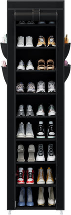 Calmootey 9 Tier Shoe Rack Organizer,Portable Shoe Shelf with Nonwoven Fabric Cover for Closet Hallway,Bedroom,Entryway,17.72x11.81x62.99inches,Black