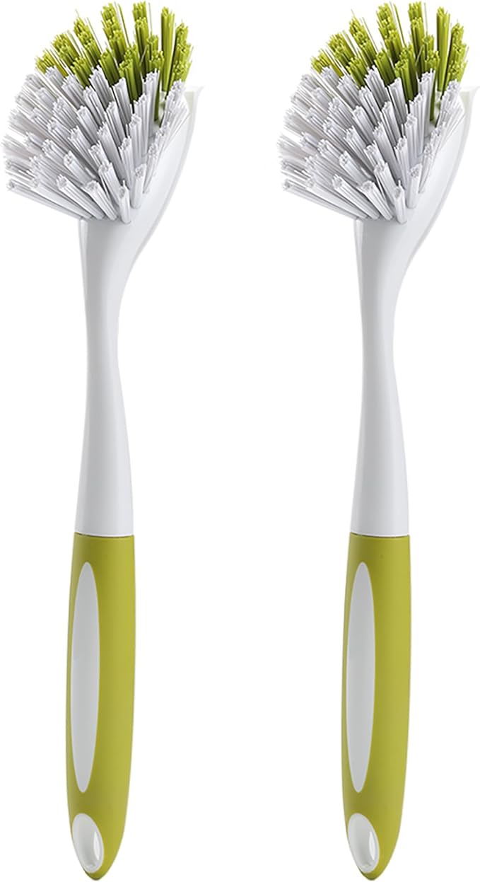 Dish Brush, Dish Scrubber & Kitchen Scrub Brush for Dishes, Pots, Pans, Sink, Cast Iron, Yellow-Green 2 Pack
