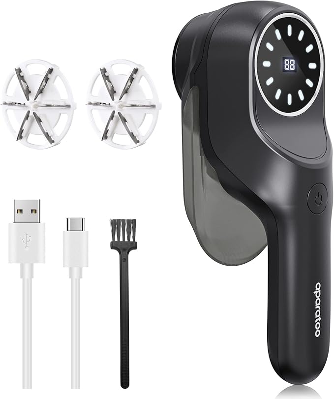 Fabric Shaver and Lint Remover with 2 Extra Blades, Led Digital Display Fabric Shaver for Furniture, 2 Speeds Powerful Ball Remover for Clothes Sweater Sofa Carpet (Black)