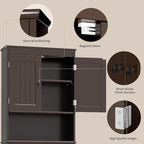 Gizoon Over the Toilet Storage Cabinet with Adjustable Shelf and Double Doors, Bathroom Space Saver Organizer Above Toilet with Open Shelf, Taller Wooden Free Standing Toilet Rack -Espresso