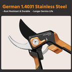 PrunePro Pruning Shears Gardening Scissors Set Professional Hand Pruner Sharp Stainless Steel Blade Teflon Coating Garden Scissors Plant Flower Garden Clipper Orange