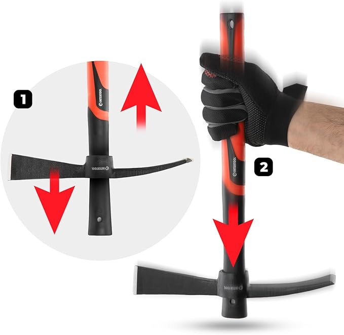 INTERTOOL Small Cutter Mattock – 1.5 lb Forged Steel Garden Tool Weeding, Digging, Camping - Anti-Slip Fiberglass Handle HT08-0304