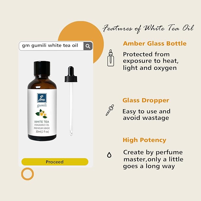White Tea Fragrance Oil, Perfume Oil, Home Scent Oils for Soaps, Candle Making, Dryer Balls, Diffusers, Laundry, Slime -1 oz /30ml