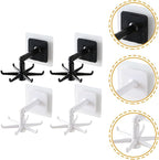 ARTIBETTER 4pcs Rotatable Kitchen Utensil Hooks Set, 360° Swivel Hanging Holders for Wall Under Cabinet Storage, Black and White Non-Drill Hooks for Space-Saving Organization