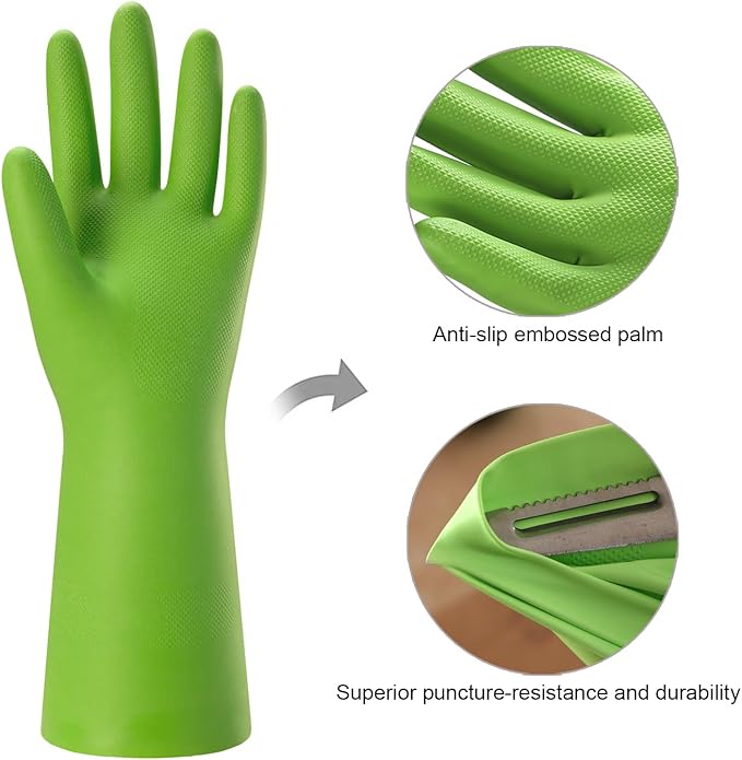 Bamllum Rubber Cleaning Gloves for Kitchen - 4 Pairs Reusable Dishwashing Gloves for Household, Flexible Long-lasting & Waterproof (Small, Blue+Green+Red+Orange)