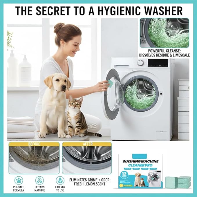 Washing Machine Cleaning Tablets: Powerful Deep Cleaning for Front Loader & Top Load Washer Machines - Clean Inside Drum and Laundry Tub Seal (24 pieces)