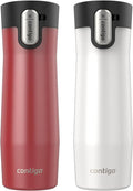 Contigo AUTOSEAL West Loop Vacuum-Insulated Stainless Steel Travel Mug with Easy-Clean Lid 20 oz 2 pack Goji Berry Frosted Pearl Frosted Pearl