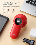 coldSky Rechargeable Fabric Shaver, Lint Shaver with Digital Display, Sweater Shaver with 6-Leaf Blades and Safety Lock, 3-Speeds Defuzzer Remove Fuzz, Pills from Clothes, Furniture, Sofa, Blanket Red