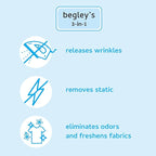 Begley's 3-in-1 Wrinkle Remover, Quick Fix Wrinkle Release, Static Cling Remover, Odor Eliminator and Fabric Refresher Spray - USDA Certified Biobased - Fragrance-Free, 3 oz Travel Size