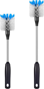 Stainless Steel Bottle Brush with Replaceable Head, 2 Pack Long Handle Scrubbing Brush for Water Bottles, Glasswares, Mugs, Flasks, Tumblers, Vases, and Kitchen Sink, 13 in - 15 in
