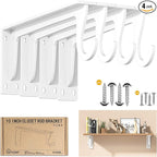 10 inch Closet Rod Bracket Support 400lb WYGWP Heavy Duty Closet Shelfs Support with Rod Holders, Wall Mounted Shelf Shelving Brackets with Hook for Wardrobe Walk-in Closet and Armoire(4pack White )