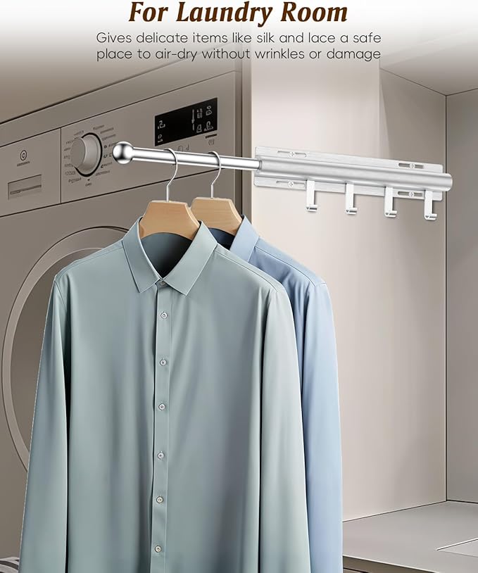 Supforce Valet Rod for Closets, 12" Valet Rod With 4 Hooks, Closet Organizer Slide Out Clothing Hanger Rods Extender Perfect for Suits,Dresses,Belt,Tie, Black