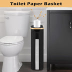 Odonata Large Toilet Paper Storage Basket with Lid, Slim Toilet Paper Organizer, Hold up to 20 Regular Rolls or 15 Mega Rolls. (Black, 49L)