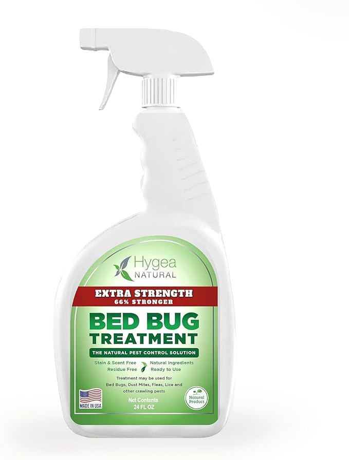 Hygea Natural Extra Strength Bed Bug & Mite Spray - Child & Pet Friendly - Stain & Odor Free - 66% Stronger Formula (24 oz)