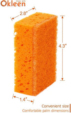 Orange Multi Use Scrub Sponge. Made in Europe. 9 Pack, 4.3x2.8x1.4 inches. Odorless Heavy Duty and Non Scratch Fiber. Durable and Delicate Scrubber for Dirty Surfaces in Kitchen, Home, Outdoors