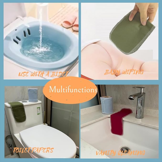 Reusable Toilet Paper Towels 24 Count Roll,Washable Absorbent Cotton Cloth Paper Bidet Towels,Zero Waste Multifunctionl Cleaning Supplies Hand Towels for Bathroom(Solid 8 Colors)