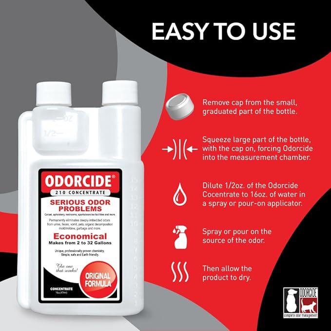 Odorcide Odor Eliminator Concentrate: Odor Eliminator for Strong Odor on Carpets, Hardwood & More - Smoke, Sweat & Pet Odor Eliminator for Home w/Non-Enzymatic Formula, 16 oz…