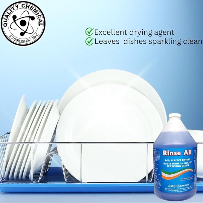 Quality Chemical Rinse All/Commercial Industrial Grade Rinse Aid/Dishwasher Rinse Aid Liquid, heat and cool dry Finish/Rinse Agent Dishwasher/Leave Dishes Spotless 128 oz (Pack of 4)