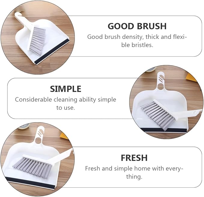 DOITOOL Mini Broom and Dustpan Set 2pcs Household Cleaning Brush for Kitchen and Desktop, White Mini Handheld Sweeping Tools for Home Cleaning Accessory