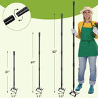 INFLATION Heavy Duty Metal Gardening Weed Puller Tool 4 Tines Prong 2-in-1 Herb Stripper Yard Rake for Women Kids Men Garden Grandpas Weeder 32-62 inch Long Adjustable Handle