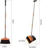 Broom and Dustpan Set for Home Long Handle (51" Length) Extendable Standing Dust Pan for Indoor Lobby Office Kitchen Cleaning (Black and Orange)
