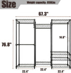 KAXIWEI Portable Closet Wardrobe – Heavy-Duty Freestanding Clothes Rack with 4 Hanging Rods & 8 Shelves, Adjustable Clothing Organizer, 67.3" L x 14.6" W x 76.8" H, Max Load 850 lbs