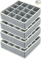 Joyoldelf Sock Drawer Organizer Divider Underwear Organizer 16-cell Fabric Dresser Drawer Organizers Storage Boxes for Socks Lingerie, Handkerchiefs, Ties 4 Pack (Grey)