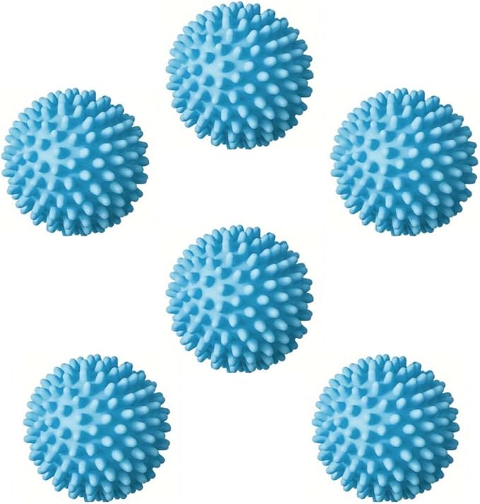 Reusable Laundry Dryer Balls, Sky Blue Plastic Anti-Static Fabric Softener, Reduces Wrinkles, Sustainable Cleaning Supplies, Essential Washing & Drying Aid for Soft, 6 Pack, 2.36 in (Sky Blue)