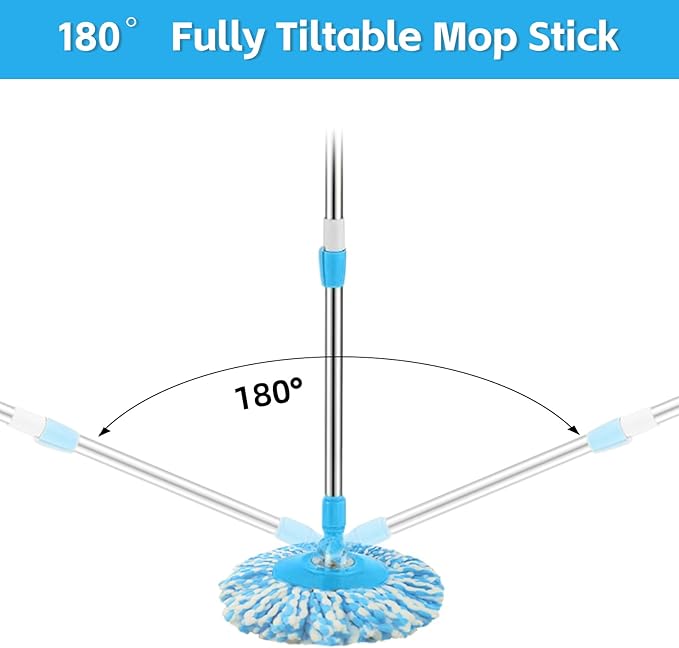 Spin Mop Replacement Handle, 47.6-inch 360 Degrees Rotating Telescopic Replacement Mop Stick with a Robust Stainless Steel Disc for Spin Mop Bucket Cleaning System (Stainless Steel Disc,Blue)