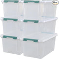 35 Quart Stackable Plastic Storage Latches Box, Multi-Purpose Lidded Container for Clothes, Craft Supplies & Christmas Decorations, 6 Packs