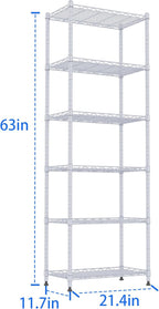 REGILLER 6 Wire Shelving Steel Storage Rack Adjustable Unit Shelves for Laundry Bathroom Kitchen Pantry Closet(Silver,11.7" D x 21.4" W x 63" H)
